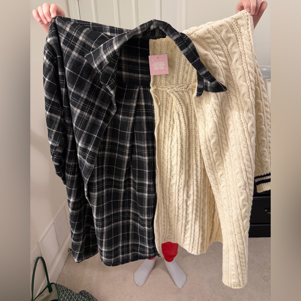 Dressed in LALA Black Plaid and Cream Cable Knit Cardigan